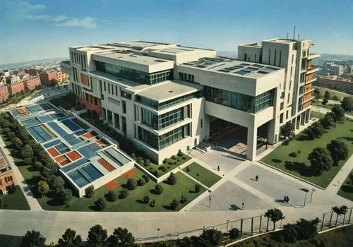 MUSEUM COLOR MODERN FUTURIST,a large building with lots of windows and lots of trees,biotechnology research institute,university hospital,home of apple,headquarter,university library,school of medicin