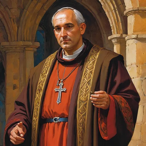 Make a middle-age priest make him with  medieval clothes,the abbot of olib,nuncio,rompope,auxiliary bishop,metropolitan bishop,carthusian,pope francis,portrait of christi,pope,benediction of god the f