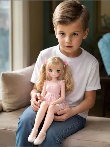German boy and his doll,little boy sitting next to a blonde doll on the couch,female doll,designer dolls,doll figures,little boy and girl,doll figure,handmade doll,fashion dolls,collectible doll,model