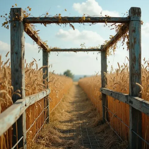 A day time view slightly looking up at the following from within an American Flagpole. The wheat wasteland is seen to the right of the center of the frame. The wheat wasteland has a long and thick sta