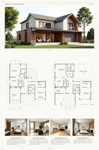 A professional architectural presentation board with a Pure background and a clean, minimalist design layout. The board includes:

Top Section: On the top left, a photorealistic render of a contempora
