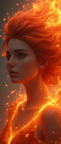 "legendary fire goddess", huge flaming hair, smoke, embers, sparks, head and shoulders portrait, finely drawn eyes, 8k resolution concept art portrait dynamic lighting hyperdetailed intricately detail