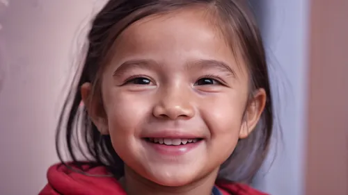 child's smiling face， good result，4k， high frame rate, facial details,child portrait,a girl's smile,photos of children,little girl in pink dress,children's background,portrait background,tibetan,pictu