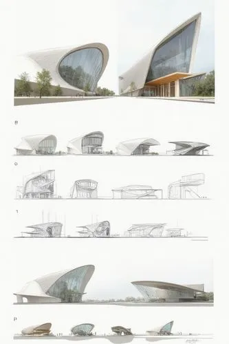 A diagram showing the process of forest hideaway timber resort with each step represented by different architectural sketches and digital construction models of building structures and dimensions. The