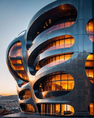 futuristic architecture, sci-fi cityscape ,futuristic architecture,hotel w barcelona,hotel barcelona city and coast,futuristic art museum,modern architecture,guggenheim museum,walt disney concert hall