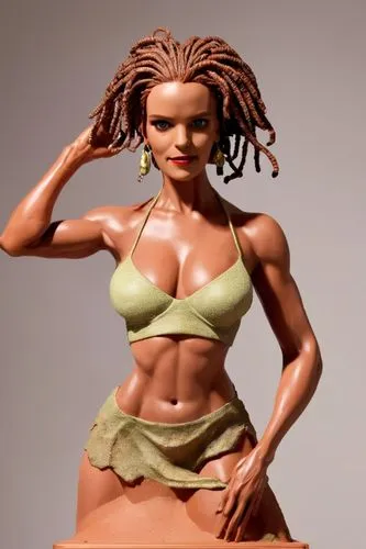 
sculpture of a Whoopi Goldberg bodybuilder and keyboard synthesizer made terracotta (color codes - #F69664), full body view, background color neutral, surrealism, concept art, 8k, elegant, serene, by