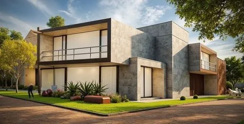 the building has a lot of plants outside,modern house,modern architecture,cubic house,cube house,residential house,dunes house,house shape,contemporary,beautiful home,renders,prefab,stucco wall,frame 