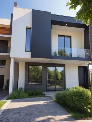 modern style two story house with black doors,inmobiliaria,modern house,immobilier,inmobiliarios,immobilien,exterior decoration