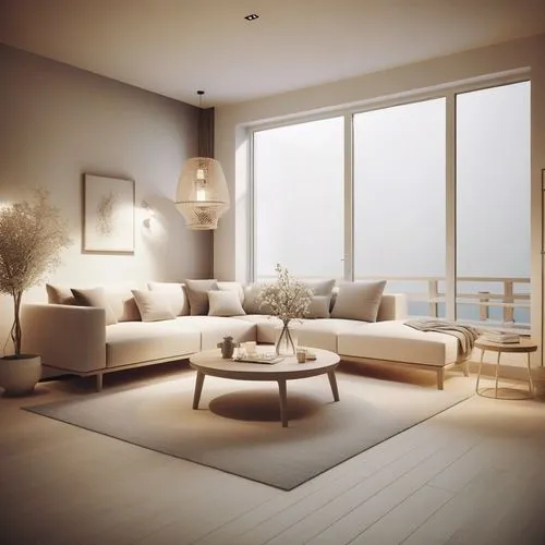 a large white couch sitting in the corner of a room,livingroom,living room,modern living room,penthouses,luxury home interior,modern minimalist lounge,hovnanian,modern room,interior modern design,sitt