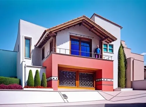 MURO DE COLOR BLANCO,a house in pink and orange painted on an urban street,dreamhouse,modern house,cube house,house painting,houses clipart,house shape,residential house,house,mcmansion,exterior decor