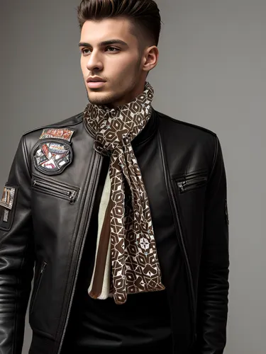 bolero jacket,men's wear,leather jacket,male model,jacket,boys fashion,leather texture,young model istanbul,mohawk hairstyle,leather,fur clothing,clover jackets,collar,men clothes,vest,pompadour,crava