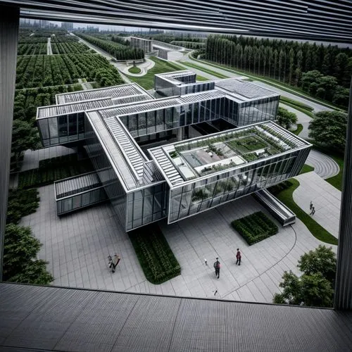 hyperrealistic futuristic Highly technological museum, contemporary style, located in an urban area of the future,autostadt wolfsburg,shenzhen vocational college,glass facade,hongdan center,chanceller