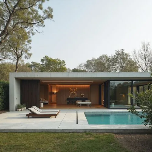 ,the outdoor house is built with minimalist architecture,mid century house,pool house,dunes house,neutra,modern house,forest house