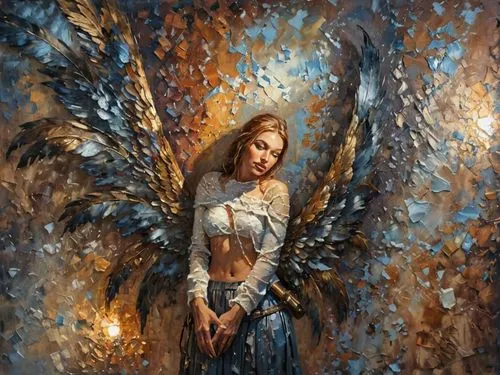 "Impasto oil painting, moody chiaroscuro portrait. A woman's face partially illuminated by a strong side light, casting deep shadows on one side. The light side is rendered with thick, raised impasto