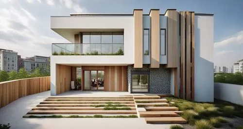 modern building with two levels and three levels,modern house,modern architecture,residencial,residential house,cubic house,3d rendering,smart house,vivienda,residential,multistory,contemporary,wooden