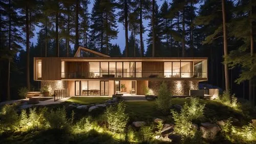 house in the forest,timber house,summer house,log home,eco-construction,landscape lighting,3d rendering,smart home,dunes house,chalet,cubic house,modern house,wooden house,luxury property,beautiful ho