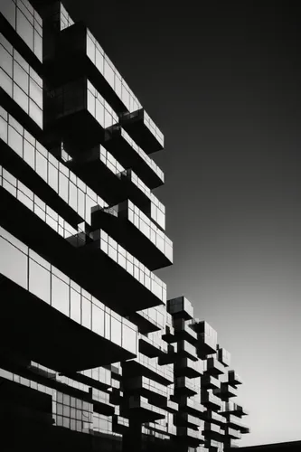 structure silhouette,brutalist architecture,kirrarchitecture,glass facade,highrise,blackandwhitephotography,apartment block,glass facades,arhitecture,forms,balconies,building block,high-rise,modern ar
