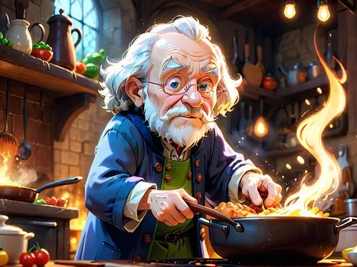 old man,cartoon,cooking,dwarf cookin,geppetto,cookery,the wizard,hobbit,blacksmith,food and cooking,gandalf,red cooking,cooking vegetables,cook,cooking book cover,chef,goulash,gnomes at table,men chef
