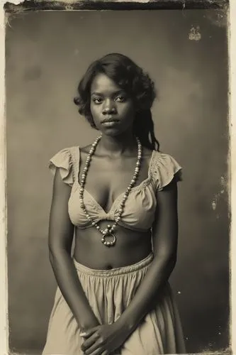 "Photorealistic, formal human portrait, black and white, modestly dressed beautiful polynesian tahiti slave female, daguerreotype",an old po of a woman in underwear,tintype,tintypes,ambrotype,vintage 