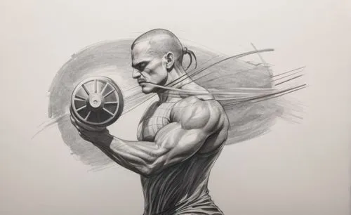 a pencil drawing of a bodybuilde holding a basketball,muscle man,barbell,graphite,muscle angle,charcoal drawing,strongman,weightlifter,muscle icon,thrower,pencil drawing,charcoal pencil,muscular,wind 