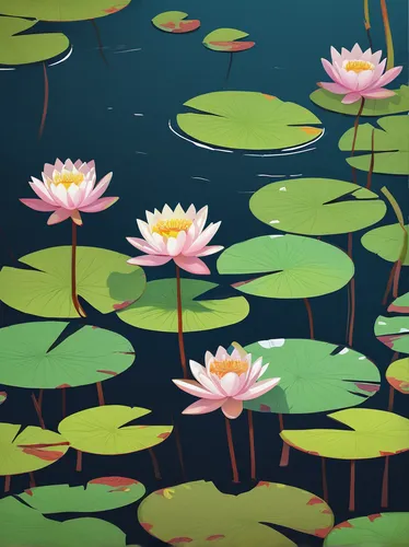 Write a peaceful scene at a tranquil pond with blooming water lilies.,lotus on pond,water lilies,lily pond,pond flower,pink water lilies,lotus pond,white water lilies,lotuses,water lotus,lilly pond,lo