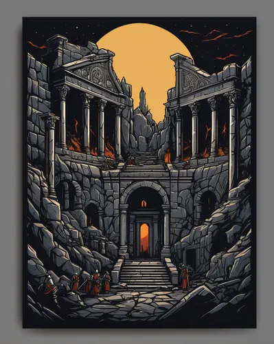 evil dungeons and dragons illustration for a sticker with a black background, in bold outline style, jagged edges, trashcore, light shading,t-shirts artwork,Vector,300dpi,adobe ilustration,coreldraw,h