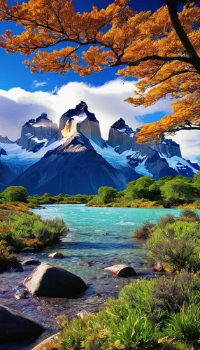 Beautiful Scenic in Torres del Paine National Park, Patagonia, Chile,torres del paine,landscape background,patagonia,torres del paine national park,mountain landscape,autumn mountains,mountain scene,m