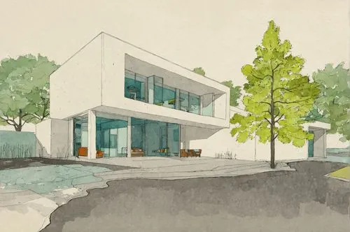 Architecture Drawing
,an ink drawing of a modern residence with the garden visible,sketchup,renderings,neutra,passivhaus,cohousing,school design,revit,interserve,ncarb,tonelson,Illustration,Vector,Vec