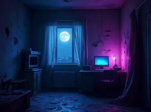 abandoned room,blue room,hikikomori,poltergeist,blue light,the little girl's room,cyanamid,soir,aesthetic,penumbra,blue lamp,cold room,computer room,empty room,cyberpunk,doctor's room,nacht,room,bluel