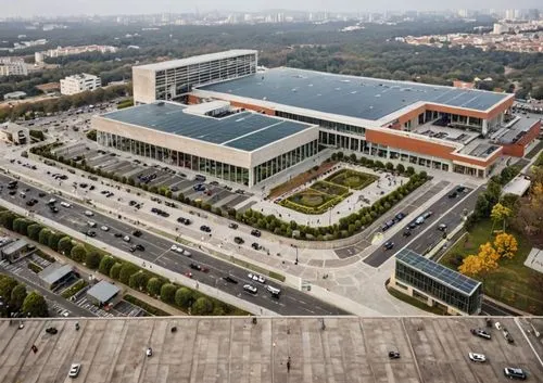 Mall TIPO MODERNO FUTURISTA,an aerial view of an office building in the city,new building,biotechnology research institute,aerial view,campus,headquarter,school of medicine,university library,city cen