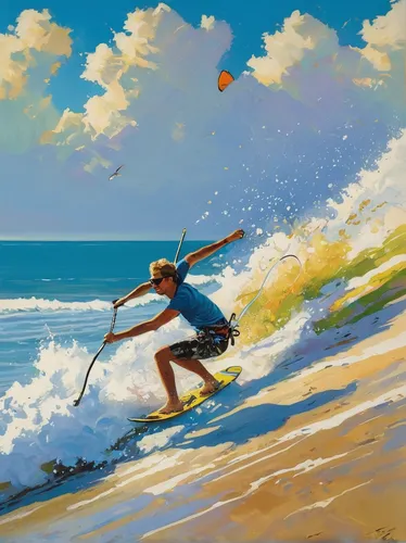Capture the beauty of freeriding on a bright sunny day at a beach.,surfer,surfing,surf,surf fishing,stand up paddle surfing,surfers,wind surfing,windsurfing,kite surfing,waterskiing,kitesurfer,kite bo