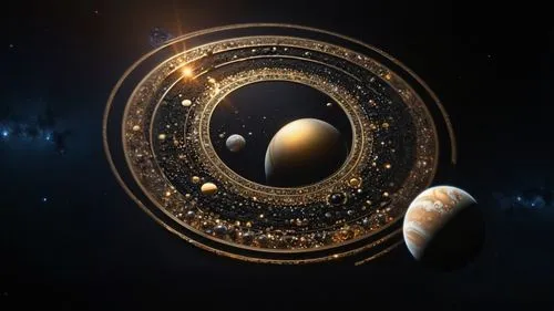 planets floating around the sun and on top of the planet,saturnrings,galaxity,galaxy soho,cephei,saturn,planetary system,saturns,solar system,golden ring,io centers,mimas,astronira,saturn rings,retina