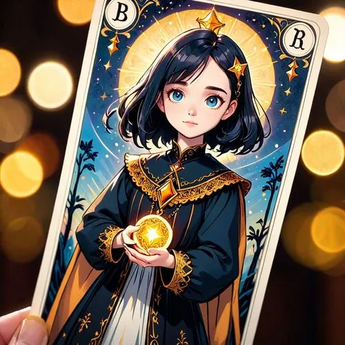 Create a tarot card based off of what you know about a girl
in the classic Rider-Waite style. Style me in a hand-drawn figure using bold but imperfect black ink linework with wobble and variation, fla