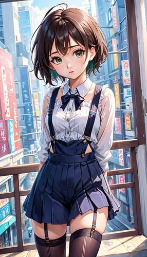 the anime character is posing for a po,yanmei,shimei,fubuki,makoto,himawari,michiru