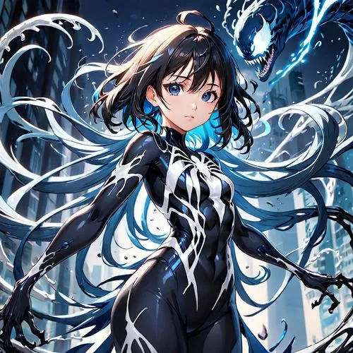 White symbiote with blue details, female body,shakugan,ene,sayaka,brs,ayase,ciel,renko,akutagawa,winterblueher,ice queen,kazuto,noire,makoto,abyssal,tsukiko,sayoko,hestia,setsuna,nowa,brynhildr,Anime,