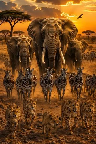 a herd of zes and elephants in the wild,elephant herd,cartoon elephants,elephants,wild animals crossing,migrations,animals hunting,elephant camp,pachyderms,elephant ride,migration,camel train,safari,h