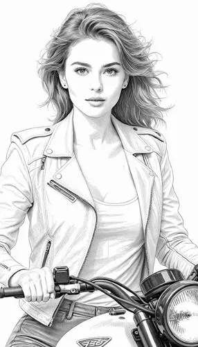a young girl ride a motobike,this is an image of a drawing of a woman on a motorcycle,motorbike,motorcycle,motorcyclist,woman bicycle,biker,motorbikes