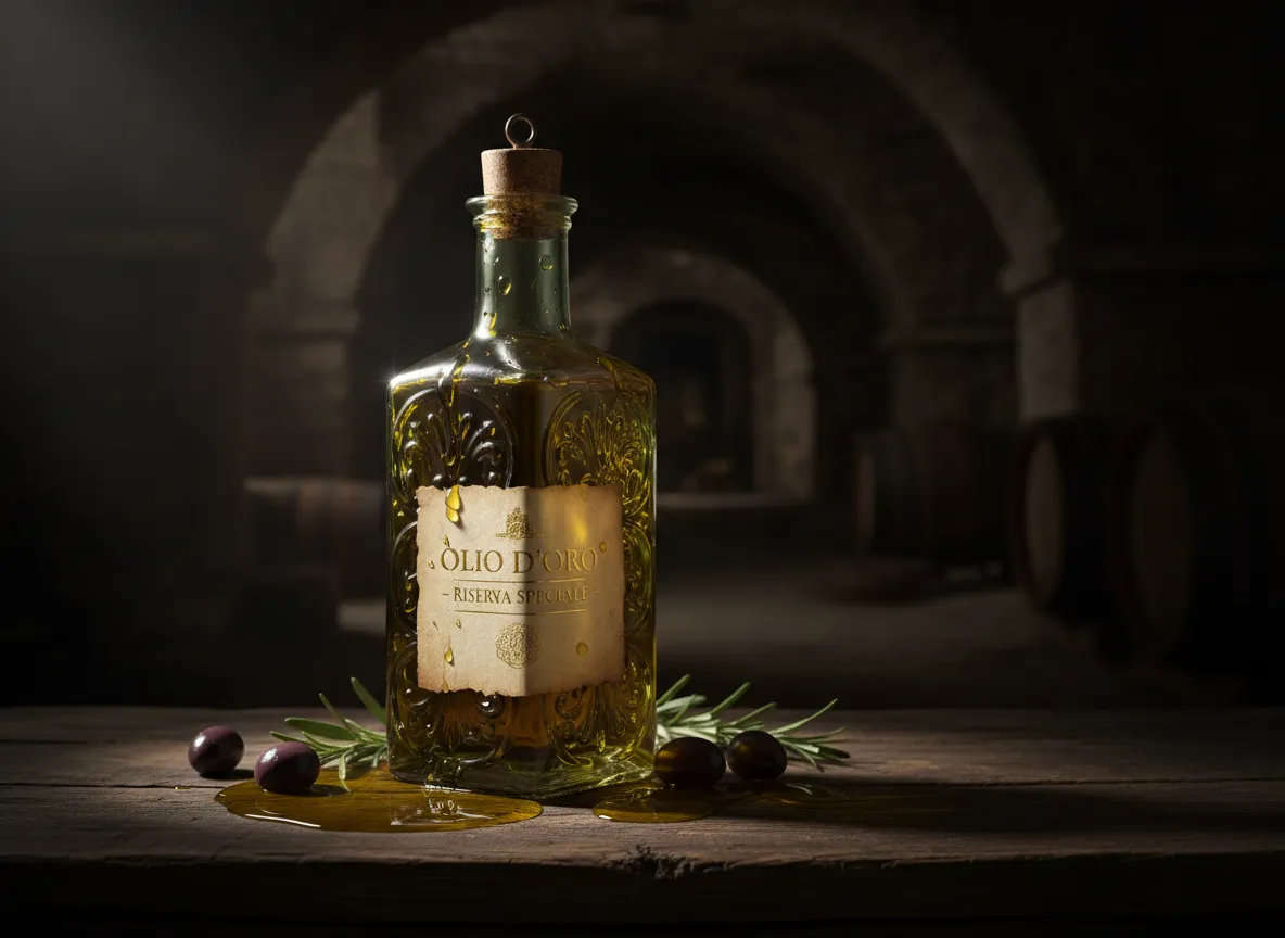 एक AI-जनित उत्पाद पोस्टर जहाँ उत्पाद की प्रीमियम बनावट को हाईलाइट करने के लिए Chiaroscuro लाइटिंग का सटीक रूप से उपयोग किया गया है।