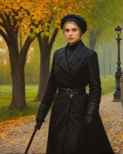 ,,a woman holding a cane walking across a park,perugini,woman walking,black coat,tuxen,girl with tree,timoshenko,woman with ice-cream,tymoshenko,girl with bread-and-butter,autumn walk,the autumn,schik