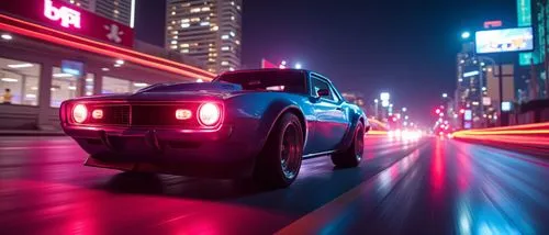 miami beach,cyberpunk car,girl,a blue classic car in front of an asian cityscape,light trails,pickup truck,dually,light trail,pick-up truck,night highway,car lights,street canyon,pick up truck,pickup 