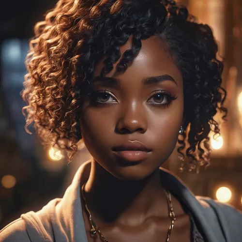 Mysterious black anime girl uncovers dark family secrets,artificial hair integrations,african american woman,beautiful african american women,visual effect lighting,african-american,tiana,portrait of 