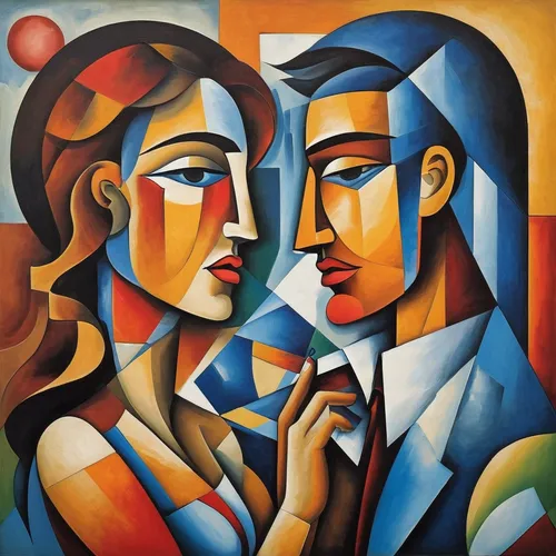 Create a romantic scene where Aurelien confesses their true feelings,two people,young couple,man and woman,man and wife,dancing couple,couple,cubism,courtship,as a couple,picasso,couple in love,couple