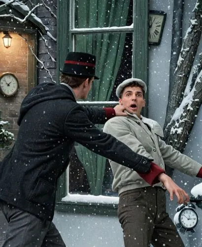 two men fighting on the street in winter,snow scene,clue and white,frostbite,fisticuffs,the snow falls,burglars,burglarizing,snowing,snowfall,outfight,x mas,ice rain,bellboy,snowballing,let it snow,fr