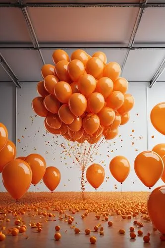 logistic company celebrate Closes US$50 Million Series C Round, different shade orange balloons, confetti in the air, reduce the number of balloons, packages at the background, more clean canvas, prod