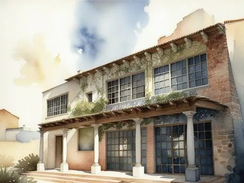 this is a digital painting of an outside view of a building,3d rendering,render,model house,sketchup,hacienda,rowhouse,3d rendered,renders,rendered,apartment house,3d render,renovation,dunes house,old