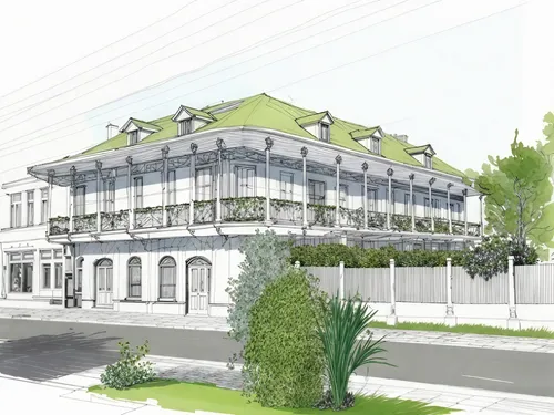 a white building with a green roof and windows,sun salutation,yoga day,yogic,yoga mat,yoga mats,half lotus tree pose