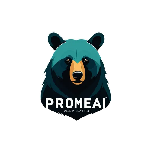 a simple Logo for Promeai on the theme of Bear, vector art, flat design, white background,borealis,great bear,logodesign,bears,bear kamchatka,proa,bear,roumbaler,boreal,kodiak bear,digital nomads,nord