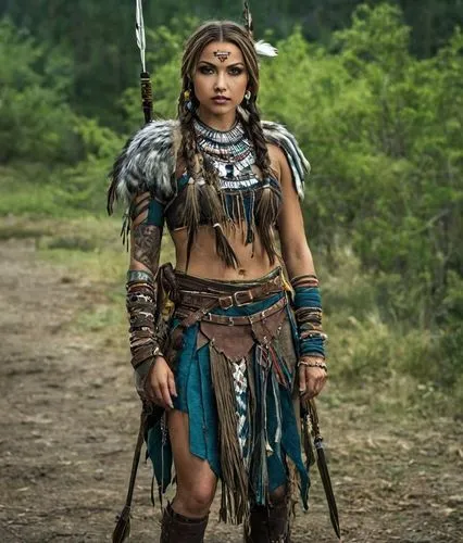 female algonquin  warrior,an indian american woman dressed as a warrior,female warrior,warrior woman,tribal,shaman,warrior east,huntress,amazonian,tribes,amazons,barbarian,bow and arrows,tribesman,anc