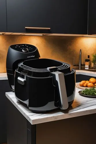 Loose, smudged, dark, abstract painting style of an airfryer in a modern kitchen,smarttoaster,breville,kitchen appliance,household appliances,delonghi,pasta maker,home appliances,cookware,toasters,cui