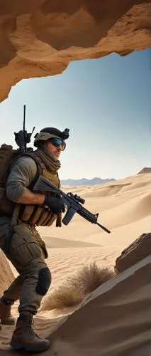 Trebol shooting game, first-person perspective, male protagonist, strong facial features, short brown hair, black tactical glasses, worn leather gloves, rugged camouflage clothing, bulletproof vest, a